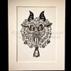 Krampus Head in Black and White - Limited Edition - Linoprint