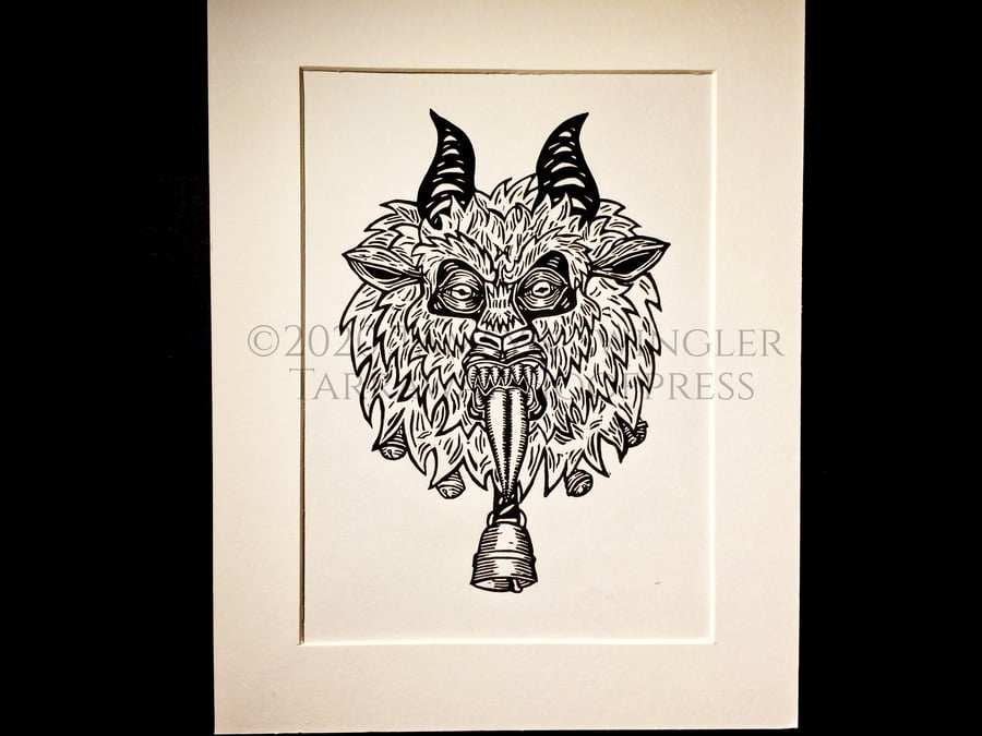 Krampus Head in Black and White - Limited Edition - Linoprint