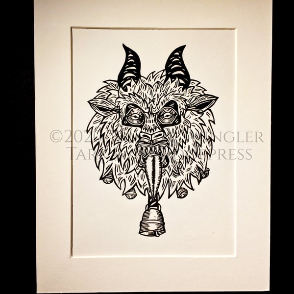 Krampus Head in Black and White - Limited Edition - Linoprint