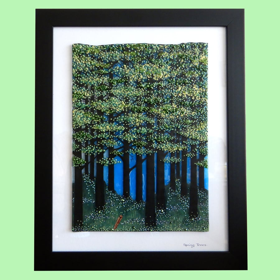 Handmade Fused Glass 'SPRING TREES' Painting