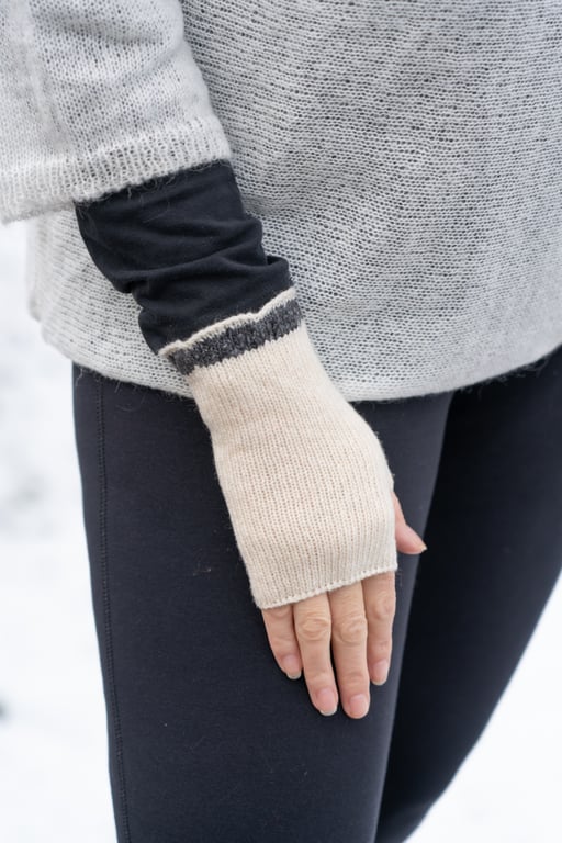  Lambswool Fingerless Winter White Texting gloves. Women's wrist warmers.