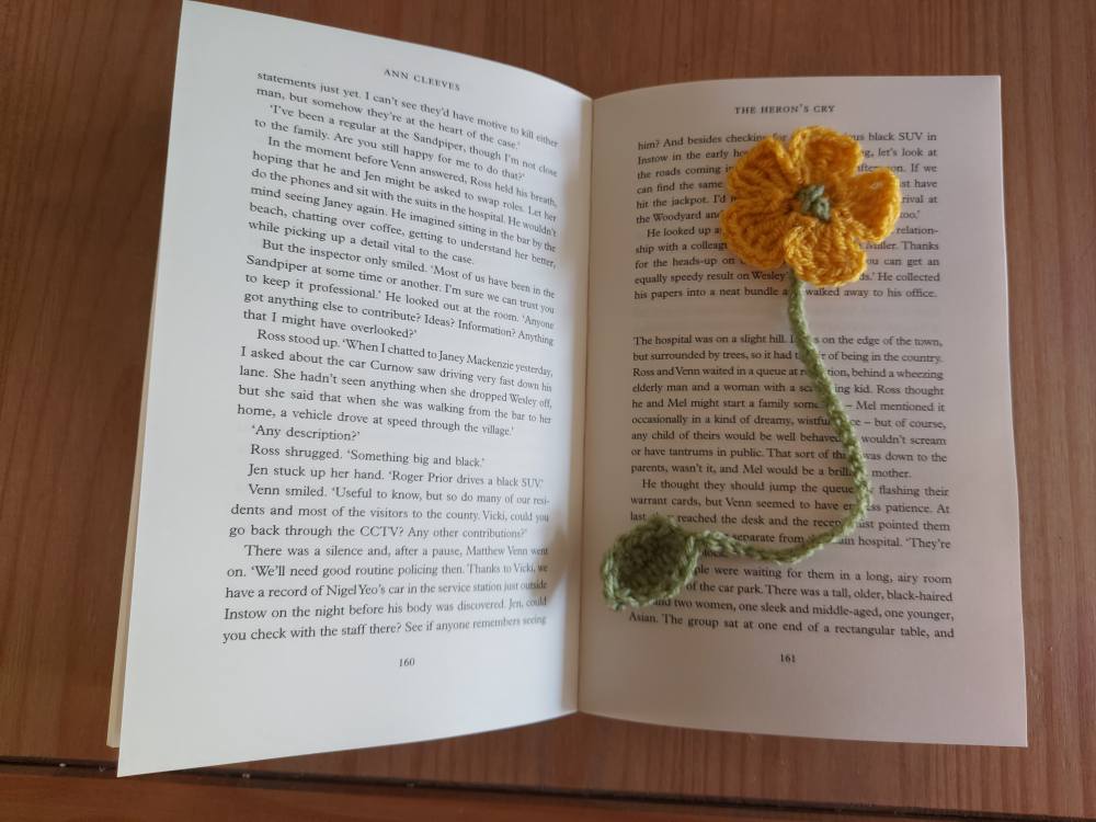 Crochet Flower Bookmark - Handmade with Stem & Leaf
