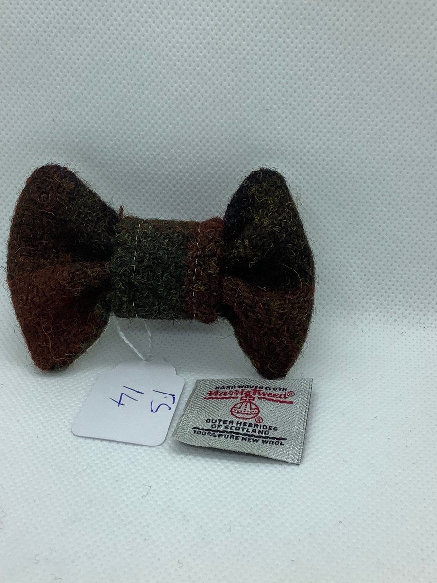 Harris Tweed Dog Bow Tie, Brown and Green Check ,over the collar bow ti