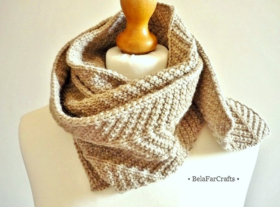 7th wedding anniversary - Men's beige scarf - Handmade gift for him