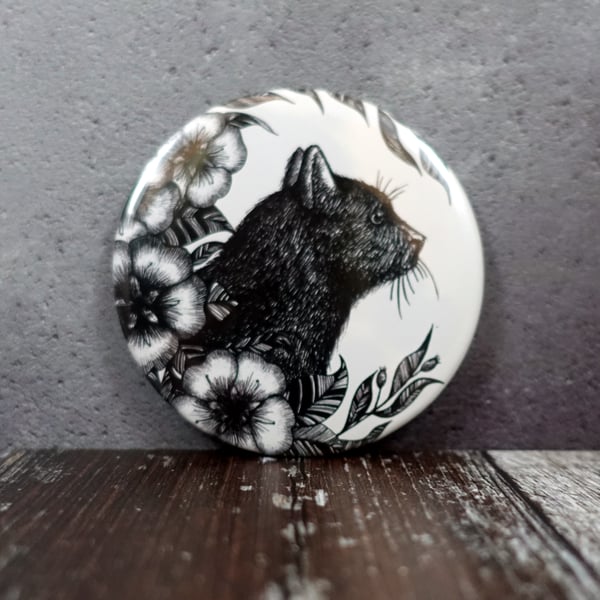 Black Cat Illustration, Pocket Mirror, Botanical, Gothic, Wicca, Alternative
