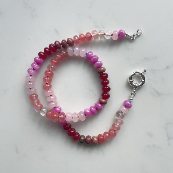 Iced Raspberry Hand Knotted Beaded Gemstone Necklace