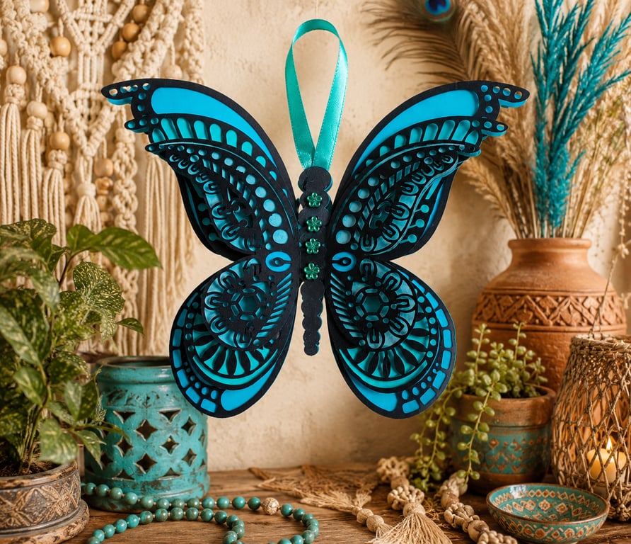Fabulous Layered Butterfly in Shades Of Turquoise.  Beautiful Home Decor
