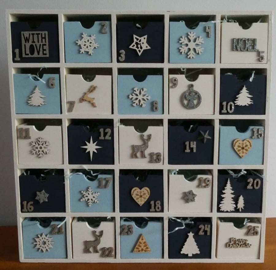 Wooden Advent Calendar Blues Folksy