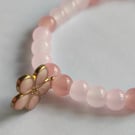 Pink Glass Bead Bracelet with Flower Charm