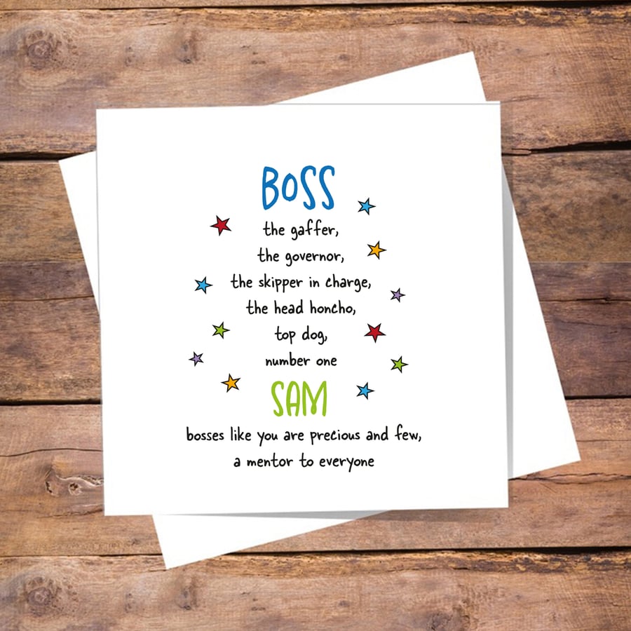 Boss Personalised Card, Work Colleague Card, birthday, thank you, good luck