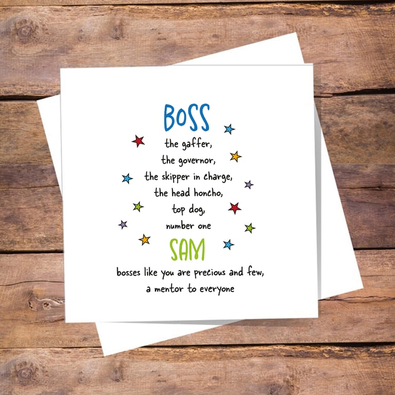 Boss Personalised Card, Work Colleague Card, birthday, thank you, good luck