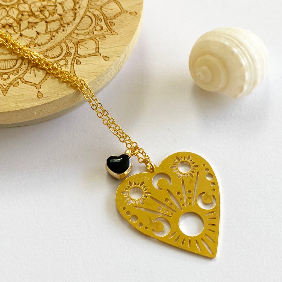 Laser Cut Patterned Heart Necklace