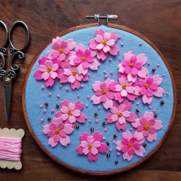Blossom Layered Felt Flowers with hand embroidery  - wall decoration
