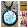 Embroidery print bronze pendant necklace