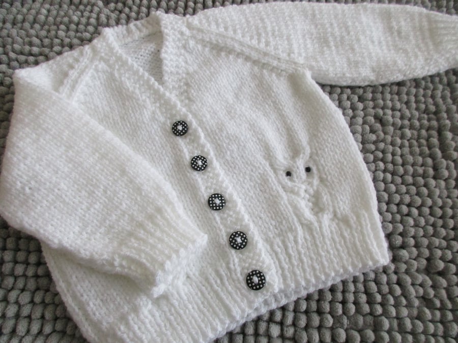 16"Chest White Baby Owl Cardigan
