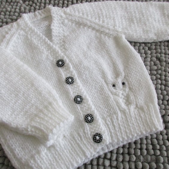16"Chest White Baby Owl Cardigan