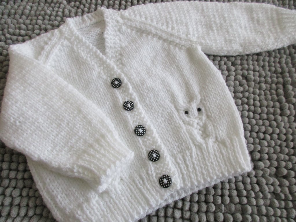 16"Chest White Baby Owl Cardigan