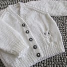 16"Chest White Baby Owl Cardigan