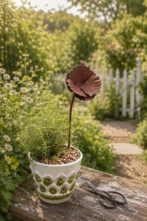 Handmade Rusty Metal Poppy Garden Stake Cottage Garden Flower Decoration