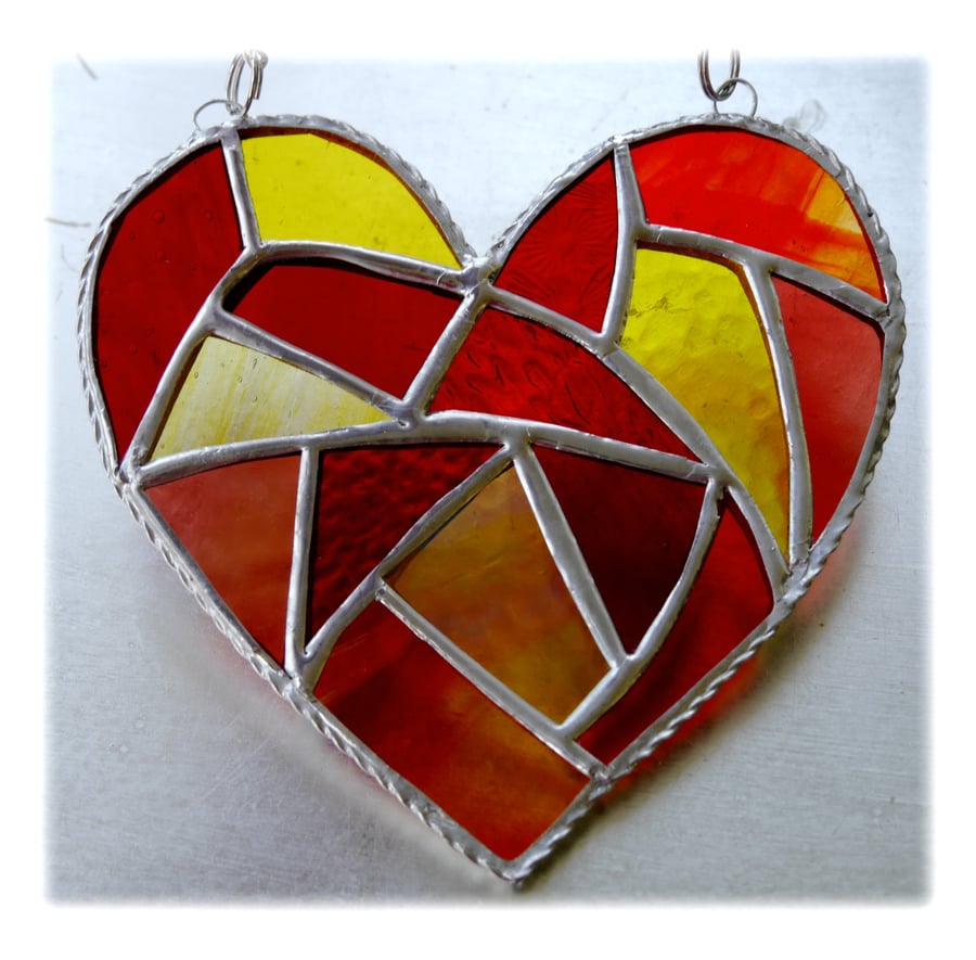 Fat Patchwork Heart Suncatcher Sun Stained Glass Handmade 