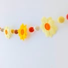 Felt daffodil and felt balls garland: yellow and orange spring or Easter bunting
