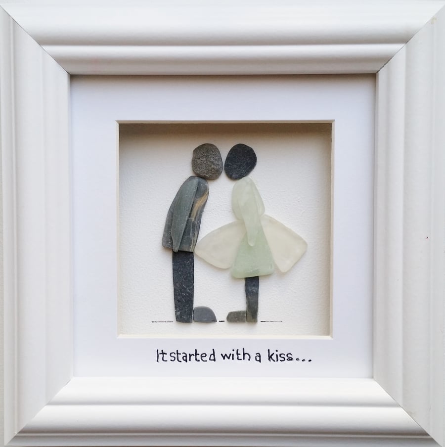 Pebble Art Kissing Couple, Gifts for Couples, Engagement, Anniversary          