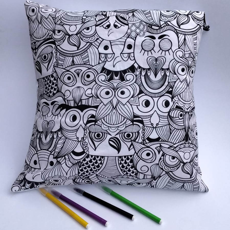 SALE Abstract Owl Cushion Cover to Colour, Letterbox Gift