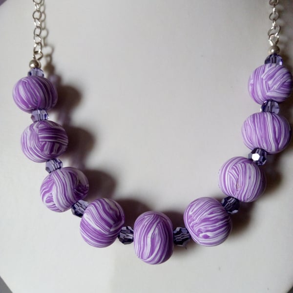 POLYMER CLAY NECKLACE - SWAROVSKI - FREE UK SHIPPING