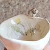 Ceramic tealight wth grey bunny and wild flowers, rabbit candle holder gift 