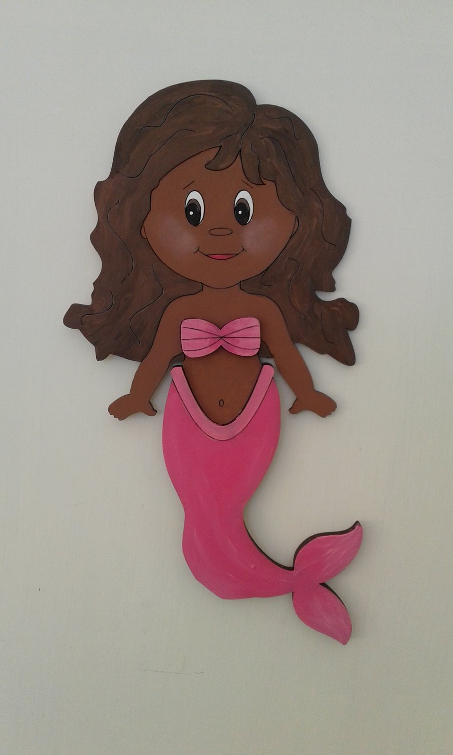 Pink wooden wall mermaid