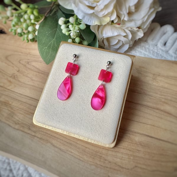 Pink Square and Teardrop Earrings - Leticia