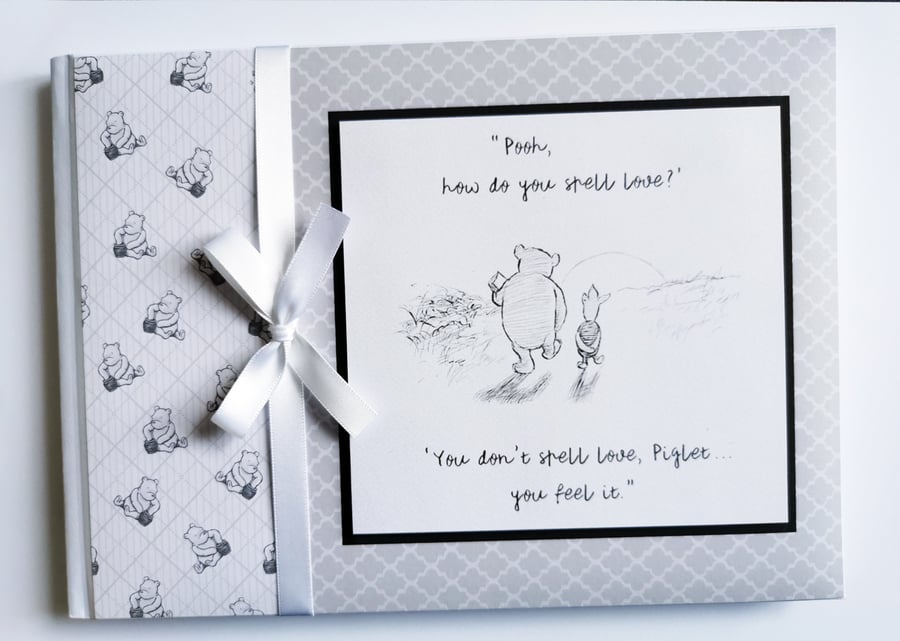 Classic Winnie the pooh black and white baby shower, birthday guest book