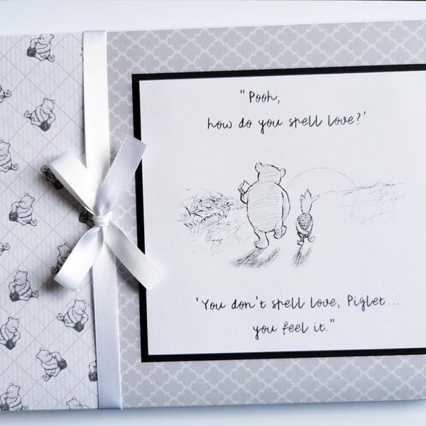 Classic Winnie the pooh black and white baby shower, birthday guest book