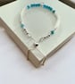 Blue Neon Apatite Gemstone Bracelet with Sterling Silver Heart Charm  - Image 3