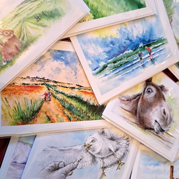 Original hand painted prints of Sussex printed Greeting Cards for charity