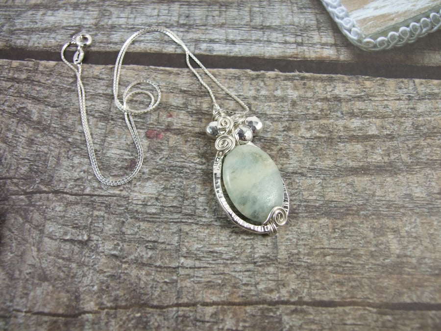 Necklace Sterling Silver and Minty Green Ocean Jasper