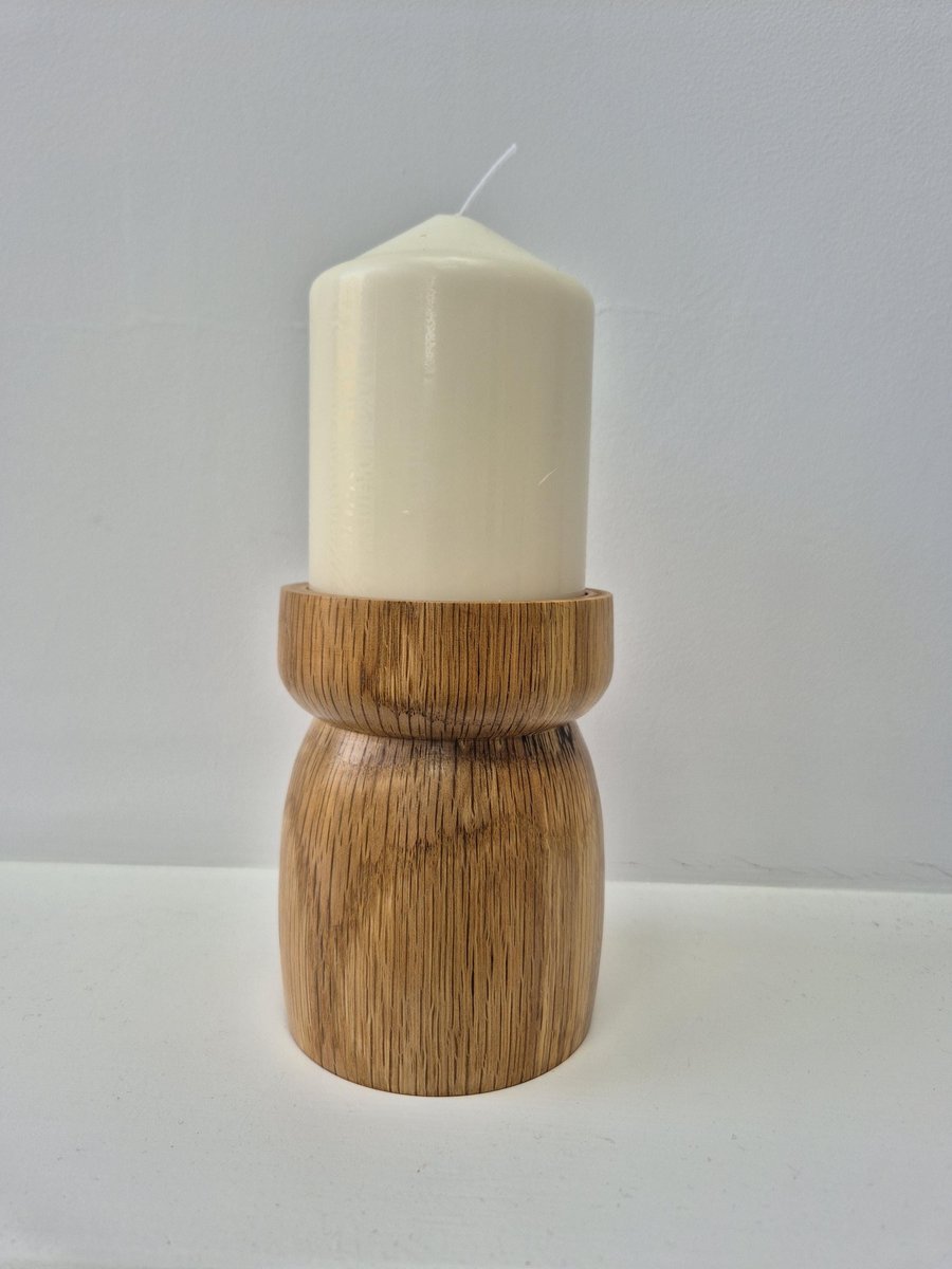 Oak pillar candle holder