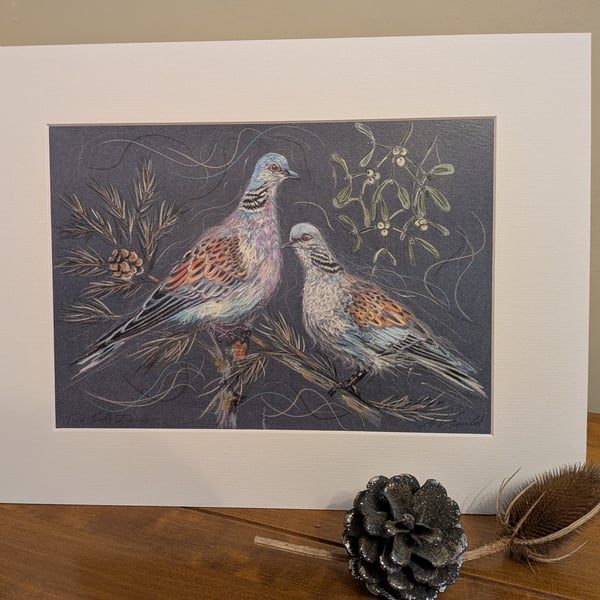 Two Turtle Doves, An A4 signed print of an original drawing