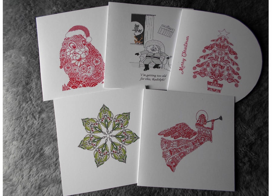Christmas Card Bundle of Five Handdrawn Designs