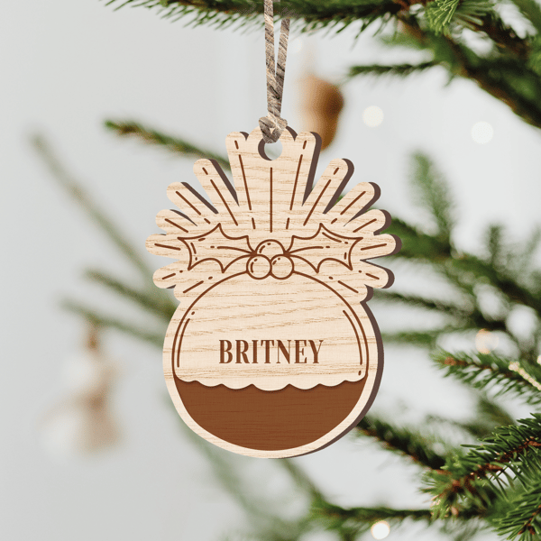 Christmas Pudding Name Bauble - Personalised Christmas Hanging Ornament Decor