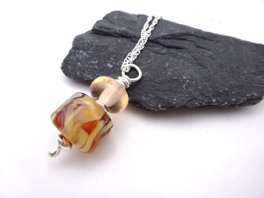 lampwork glass peach pendant necklace