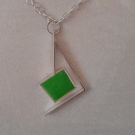 Eco silver Abstract green long chain necklace