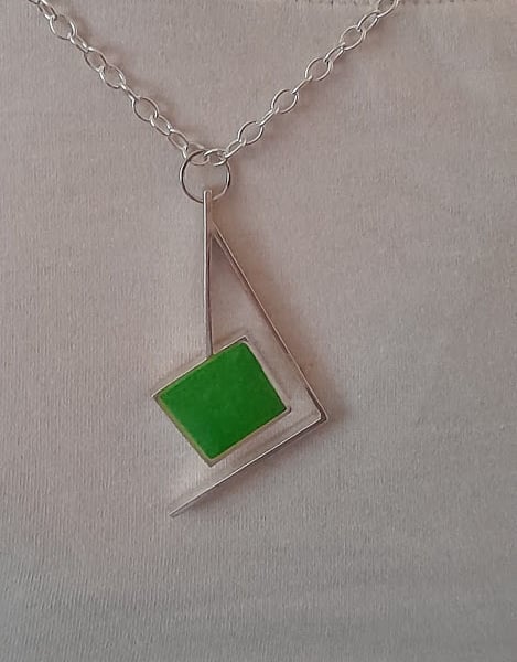 Eco silver Abstract green long chain necklace