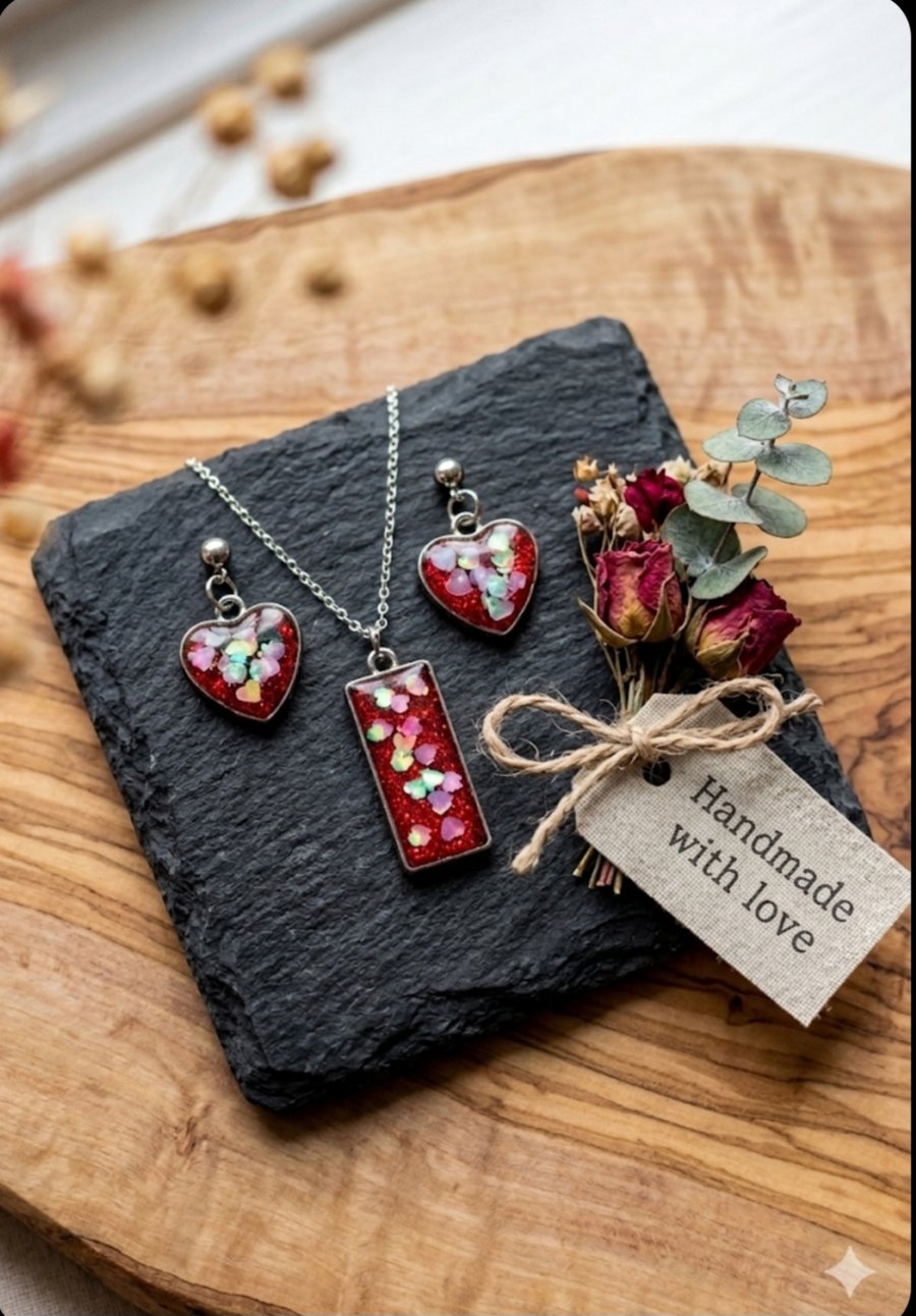 Handmade Red Iridescent Heart Resin