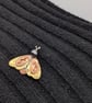 Handmade Brass and Bronze Moth Brooch with Freshwater Pearl - Image 2
