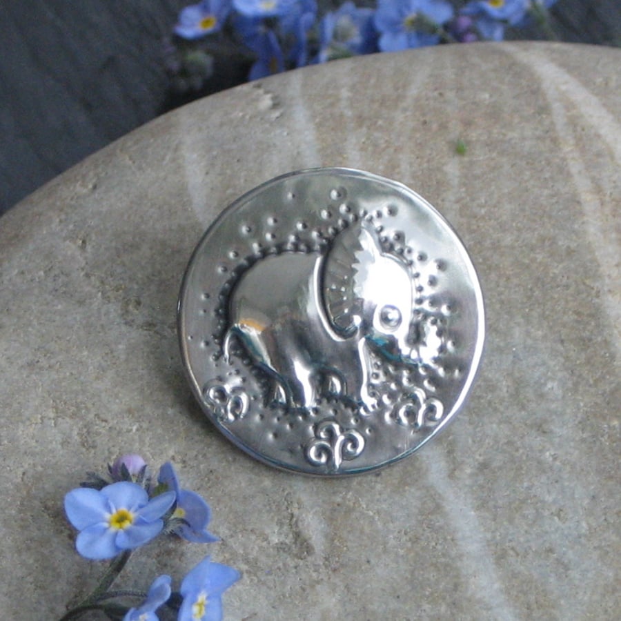 Silver Pewter Baby Elephant Brooch or Badge