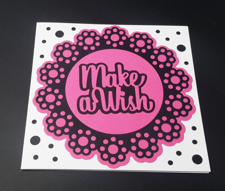 Make a Wish Greeting Card - Pink and Black