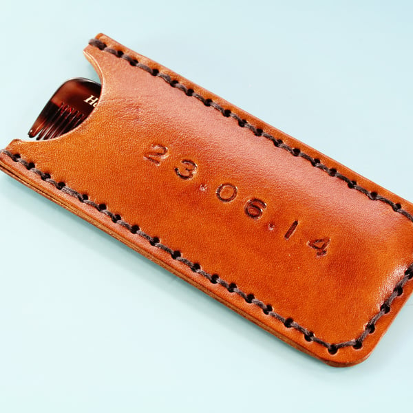 Personalised Special Date Leather Comb Case, Handmade Leather Pocket Comb Case