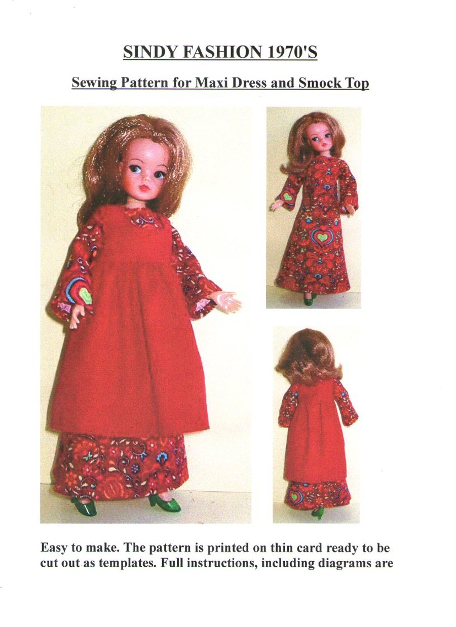 Sindy Sewing Pattern for 1970's Maxi Dress and Smock