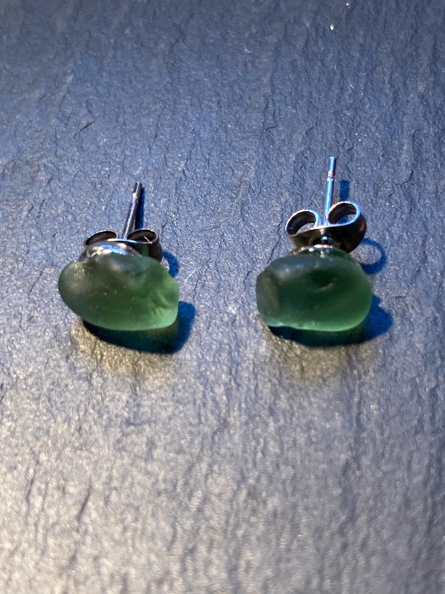 Green seaglass studs 2